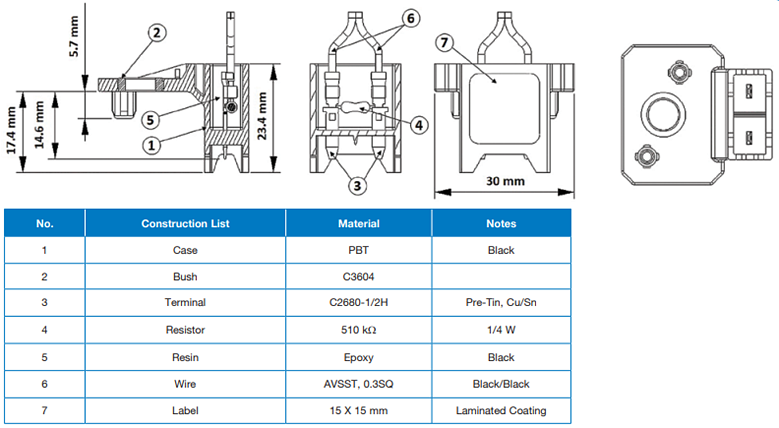 机械图纸 - Amphenol Advanced Sensors 冷却液泄漏检测传感器